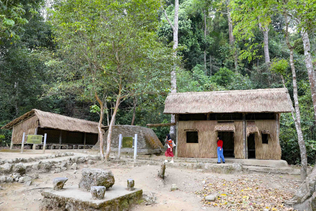 Wooden shack and trails in Muong Phang forest, General Giap’s headquarters